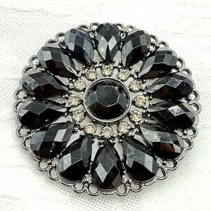 Flower Sunflower Clear Rhinestone Black Onyx Premier Design Brooch Pendant‎